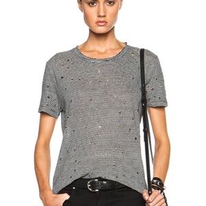 IRO Gabry Striped Distressed Linen Tee Size Small